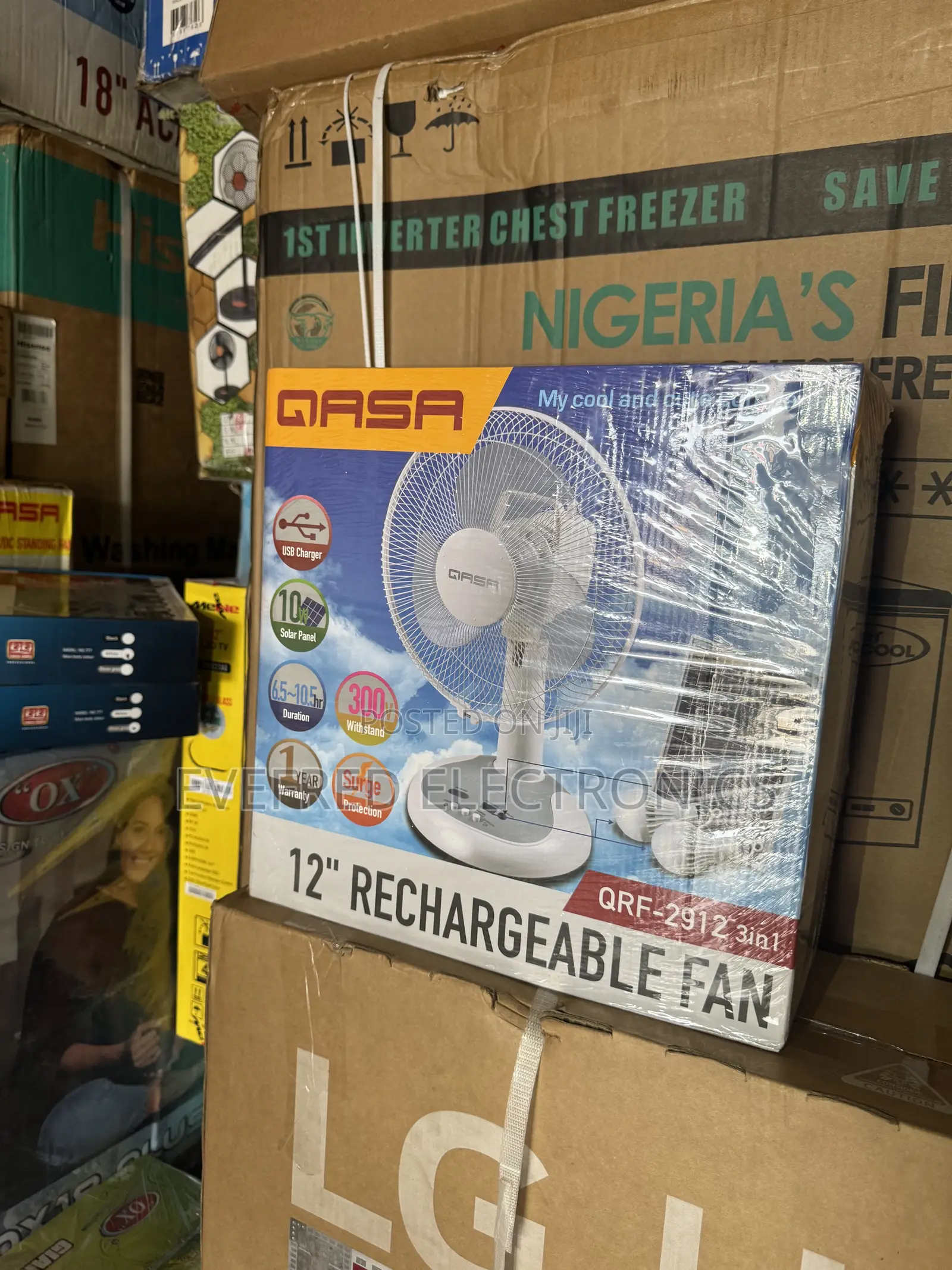 Brand New 12” Qasa Rechargeable Solar Table Fan
