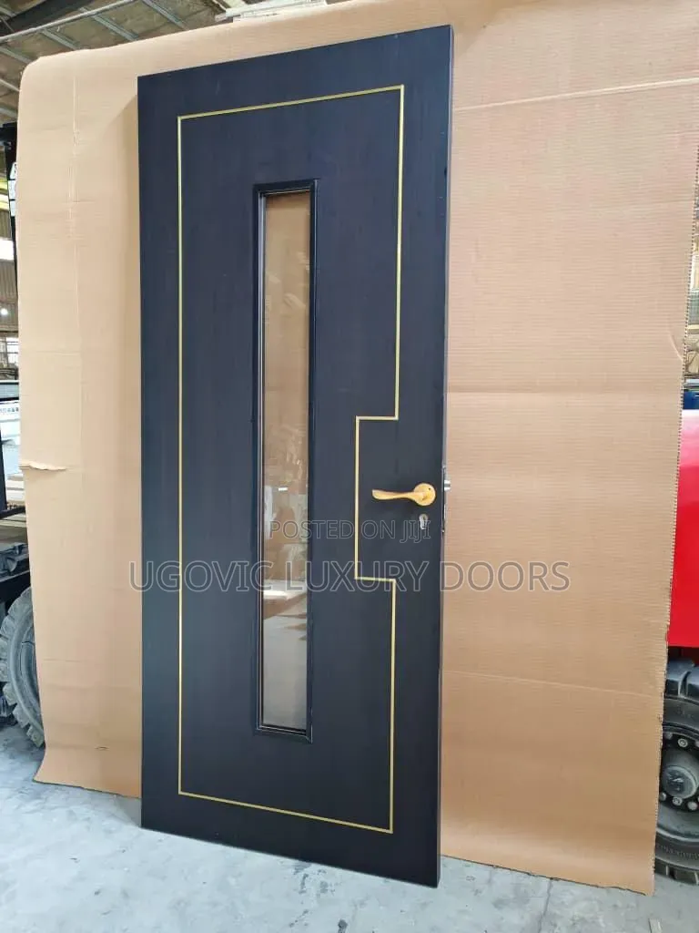 840 Elegant Gray Wooden Door With Glass