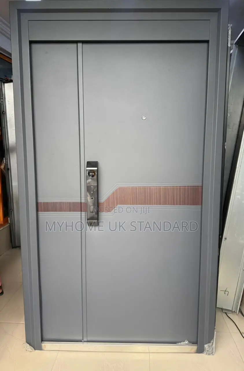 Modern Gray Steel Security Door With Smart Lock