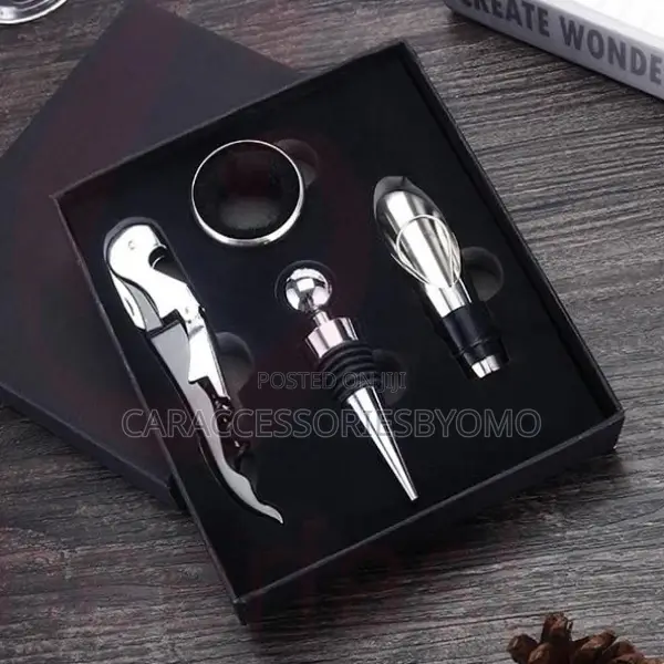 4 in 1 Red Wine Opener Set – Corkscrew, Foil Cutter, Pourer & Stopper