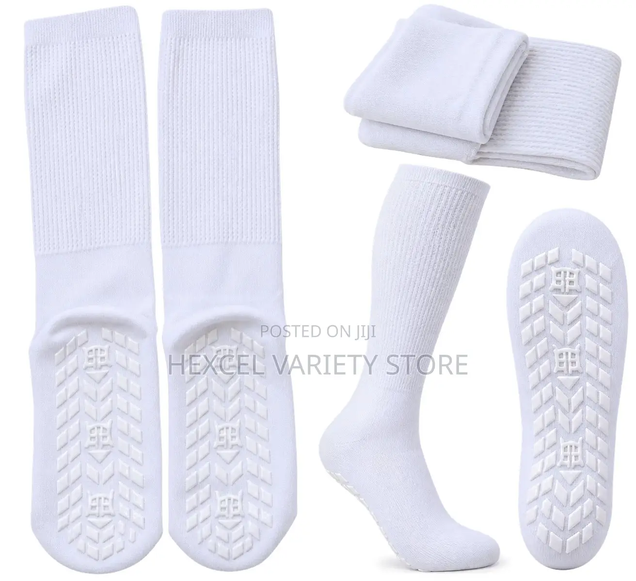White Knee-High Non-Slip Grip Socks – Anti-Skid Unisex Socks