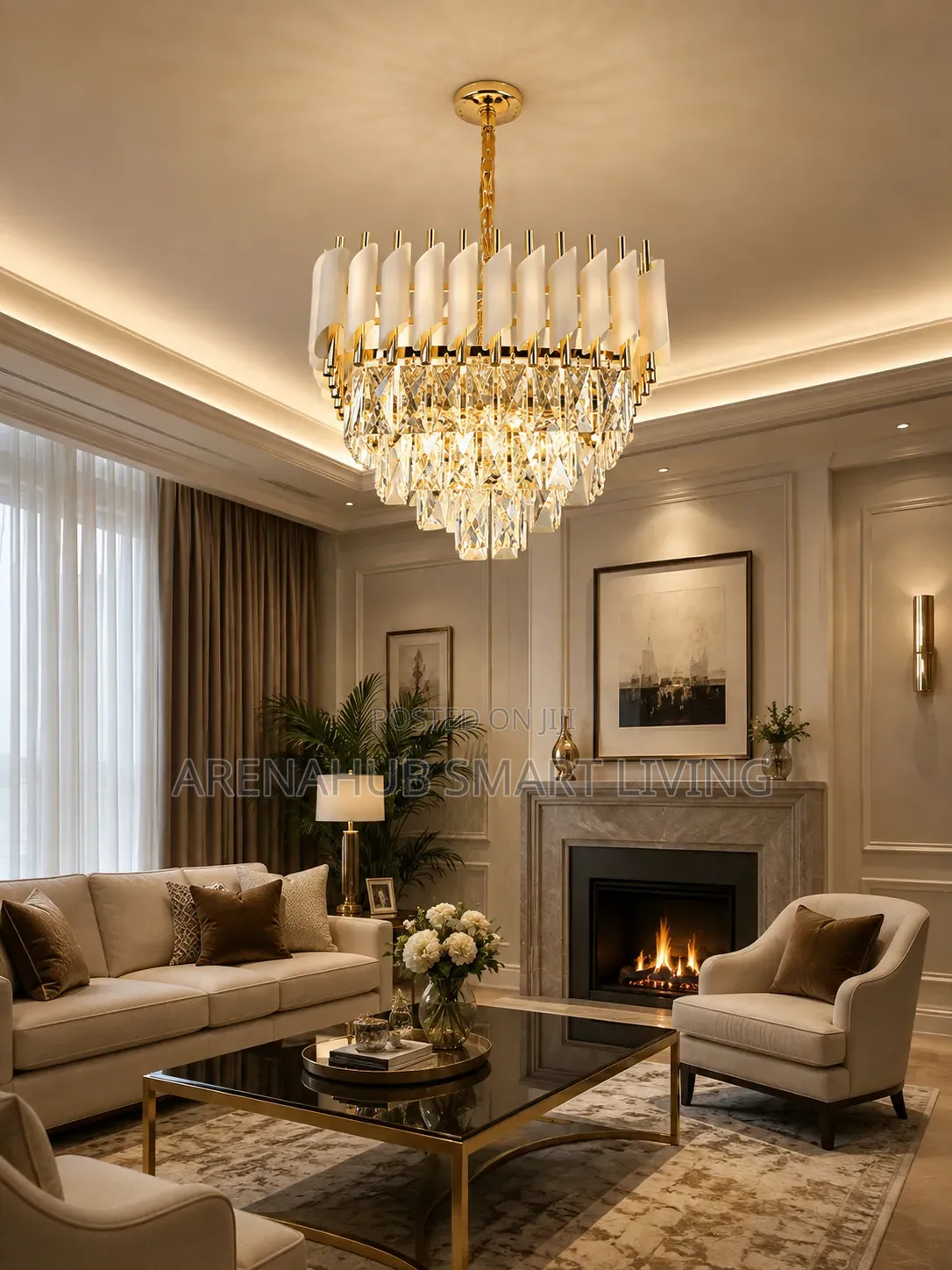 Luxury Gold Crystal Chandelier, Modern Dimmable Raindrop