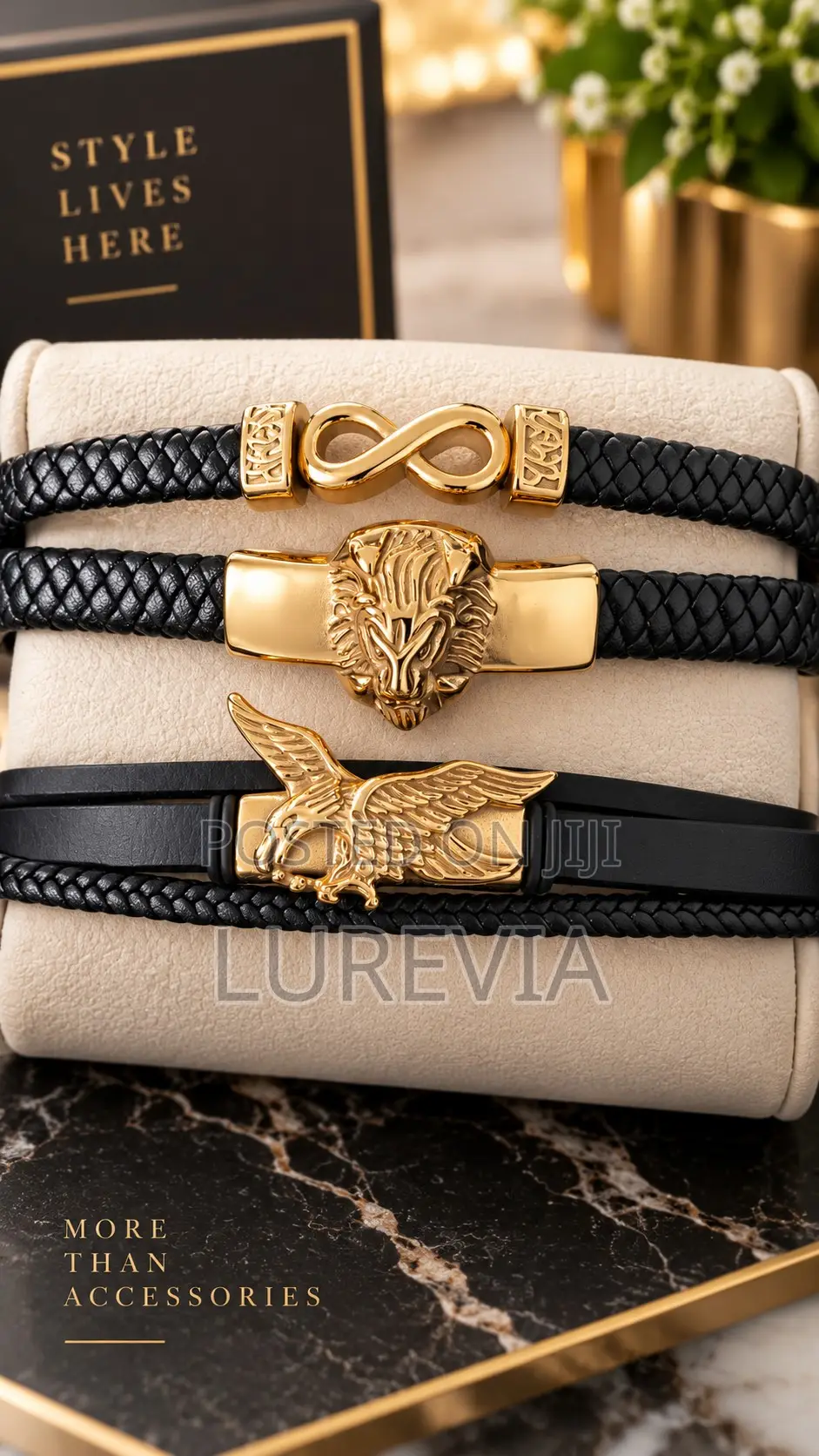 Braided Leather Bracelets With Gold-Toned for Men