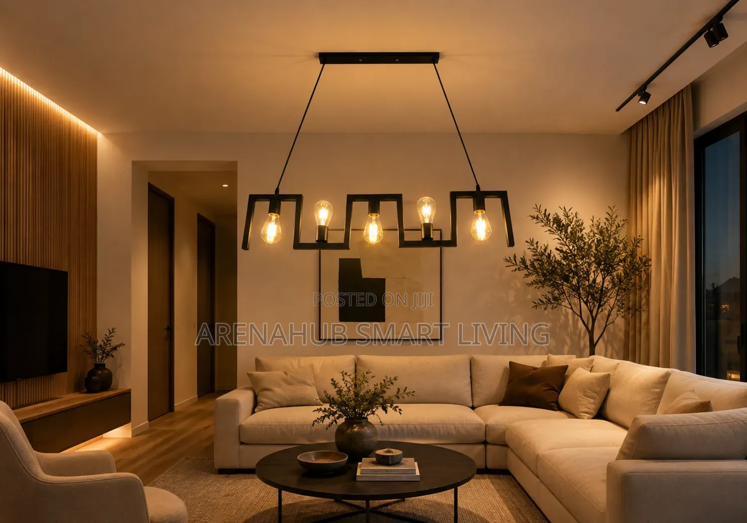 Vintage Industrial Style Pendant Light 4-Head Solid Wood Iron Hanging