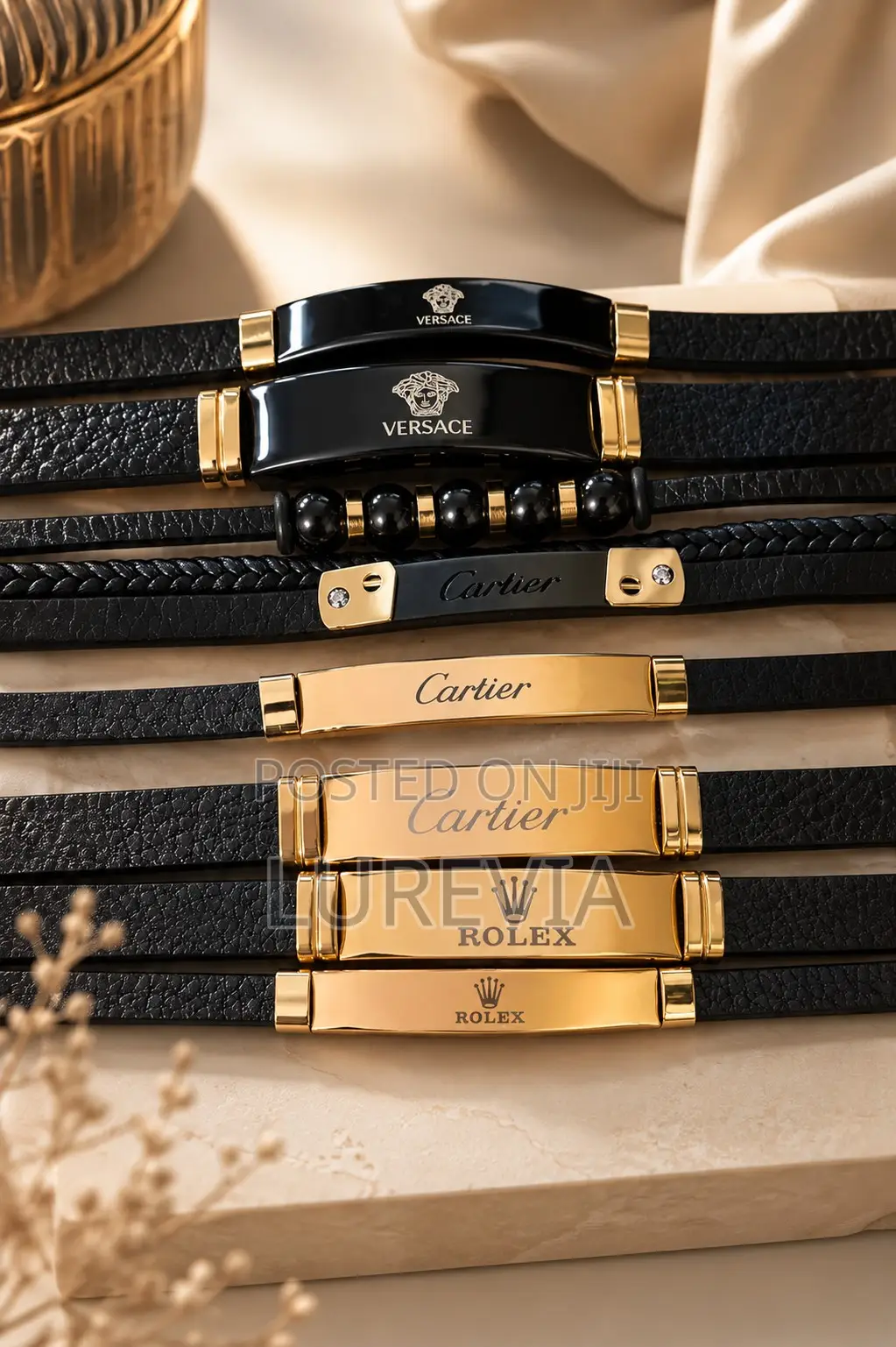 Braided Leather Bracelets With Gold-Toned for Men