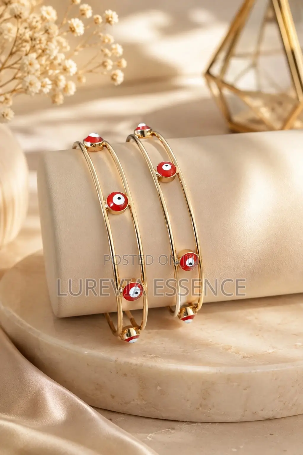 Gold Cuffs With Evil-Eye Enamel Accents