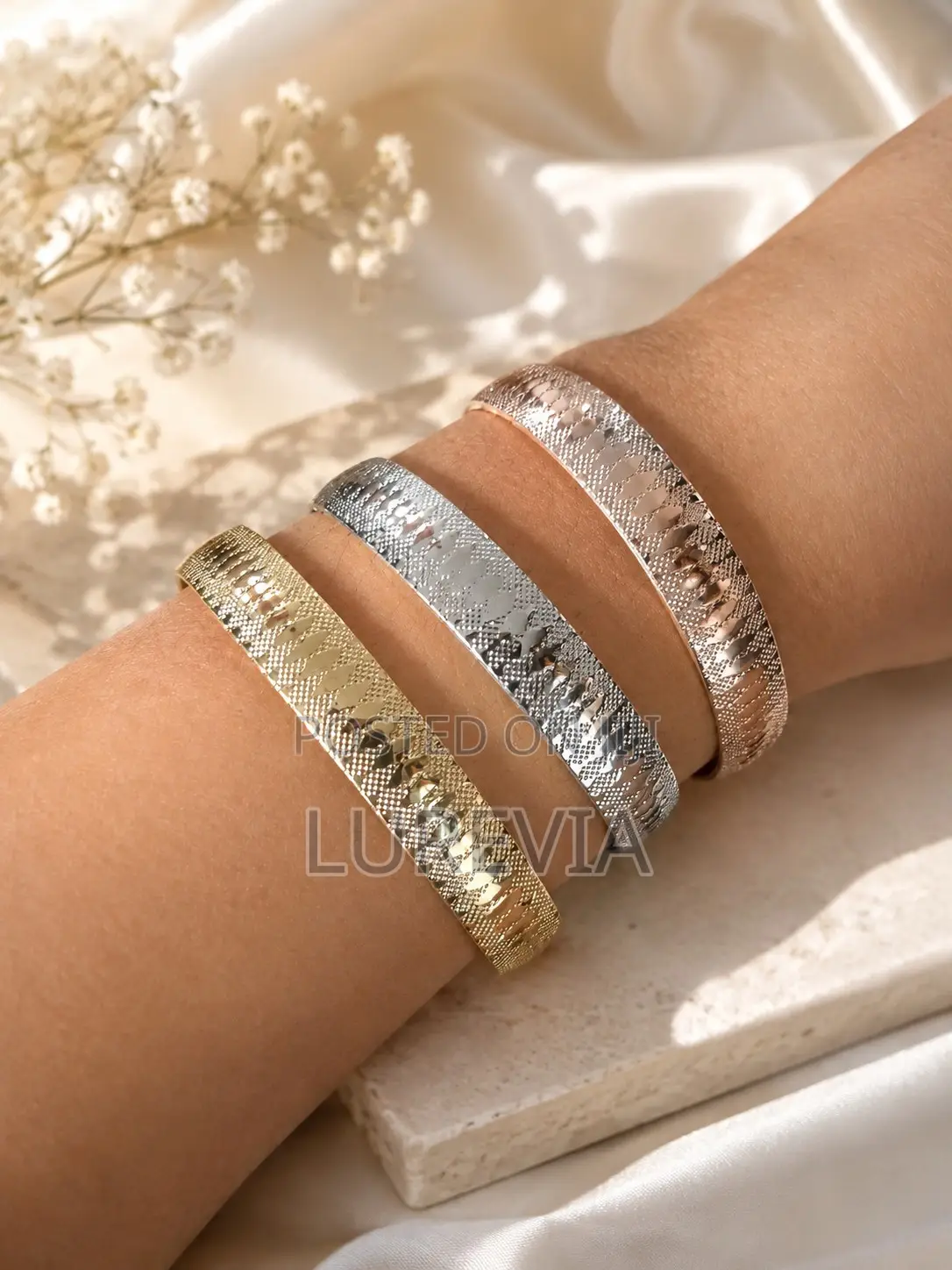 Three-Tone Greek Key Bangles
