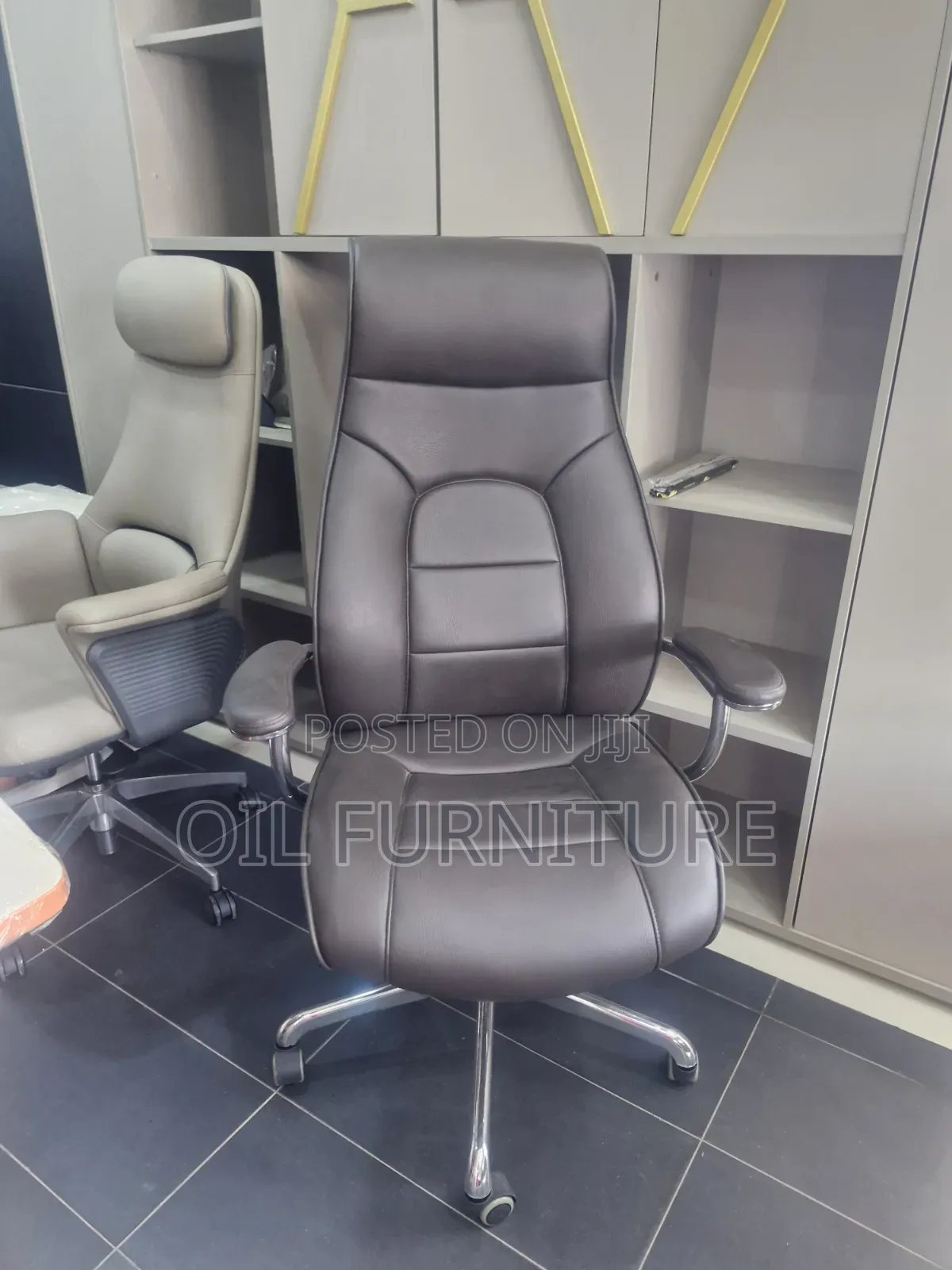 High-Back Leather Office Chair With Ergonomic Padded Armrests