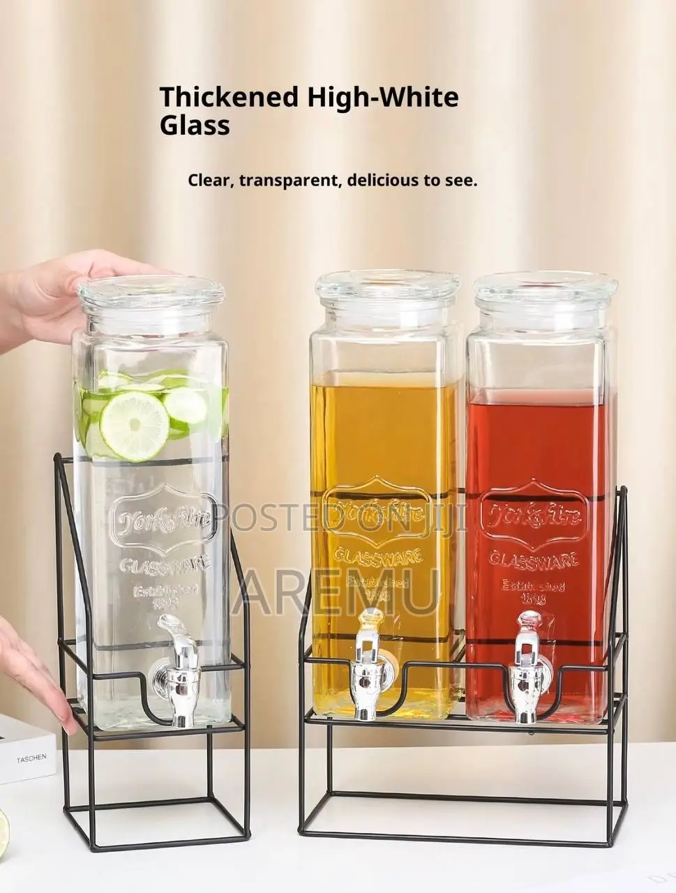3pcs Thickened Glass Juice Dispenser With Stand