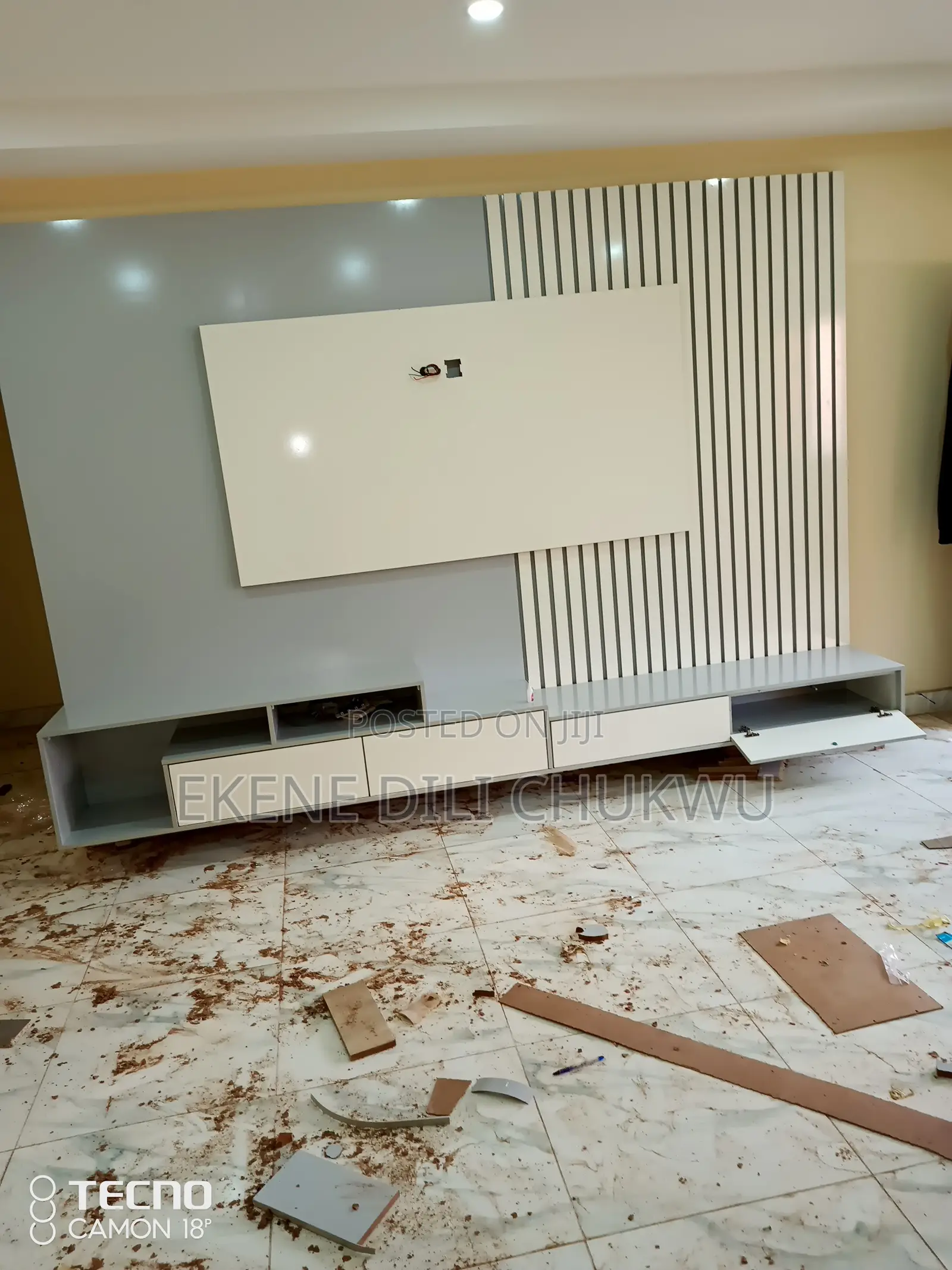 Luxury Modern Entertainment Wall With Fluted Feature Panel