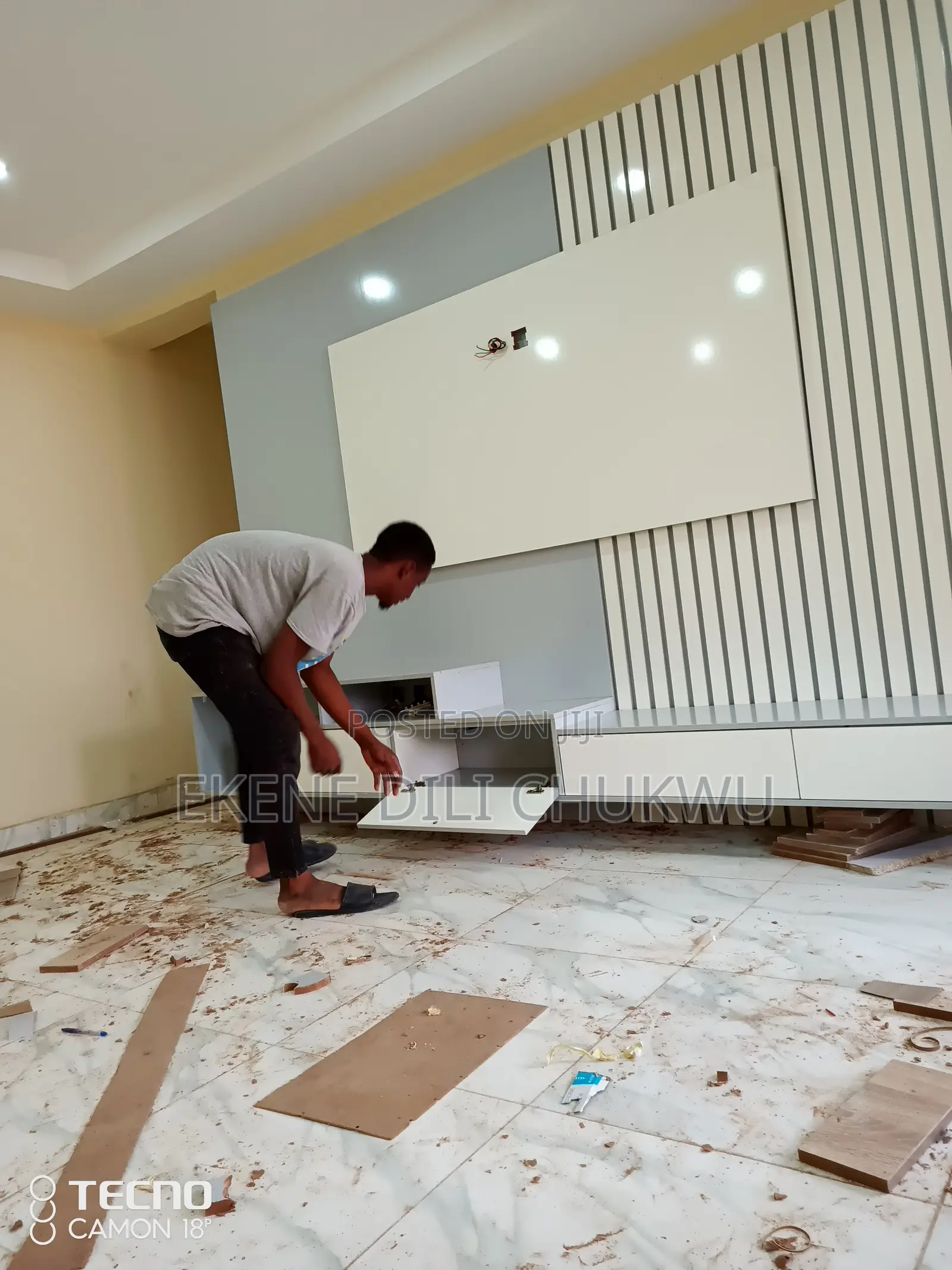 Luxury Modern Entertainment Wall With Fluted Feature Panel