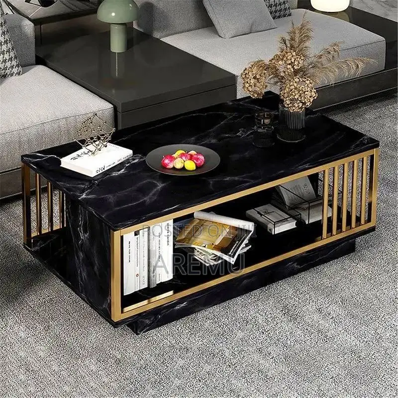 Luxury Faux Marble Center Table  Size: 100cm X 50cm (White and Back)