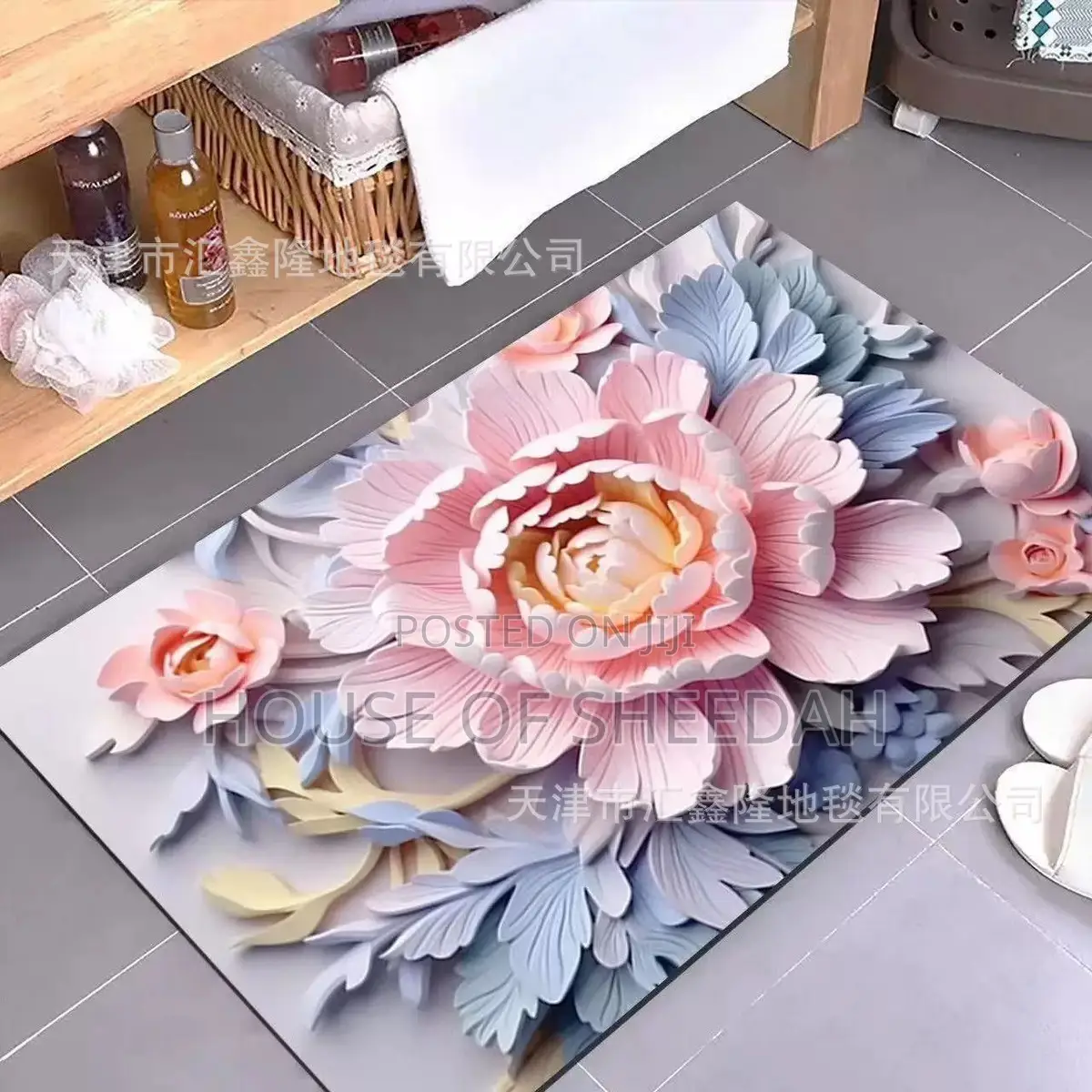 3D Floral Pattern Non-Slip Absorbent Floor Mat (50*80cm)