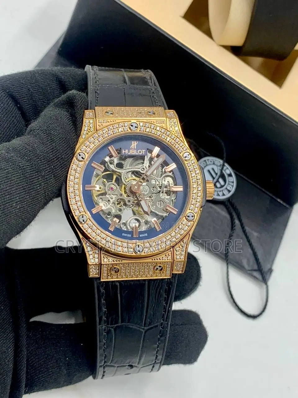 Hublot Quality Luxury Men Genuine Leather Automatic Engine Wristwatch