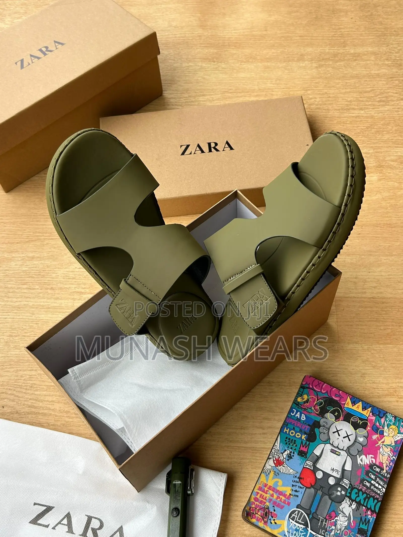 Zara Leather Slipers Available in Green and Black 40-46