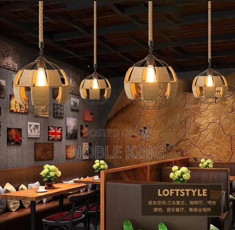 Industrial Rustic Pendant Lights Hemp Rope Indoor Lamp Para Sala Hang