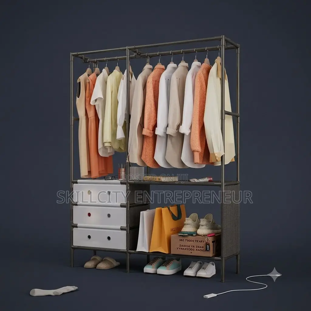 Portable Clothes Rack With Shelves and Drawers