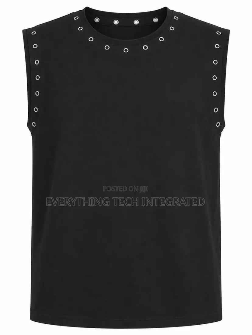 Stone-Wash Sleeveless Crop Top Detailed With Rows of Metallic
