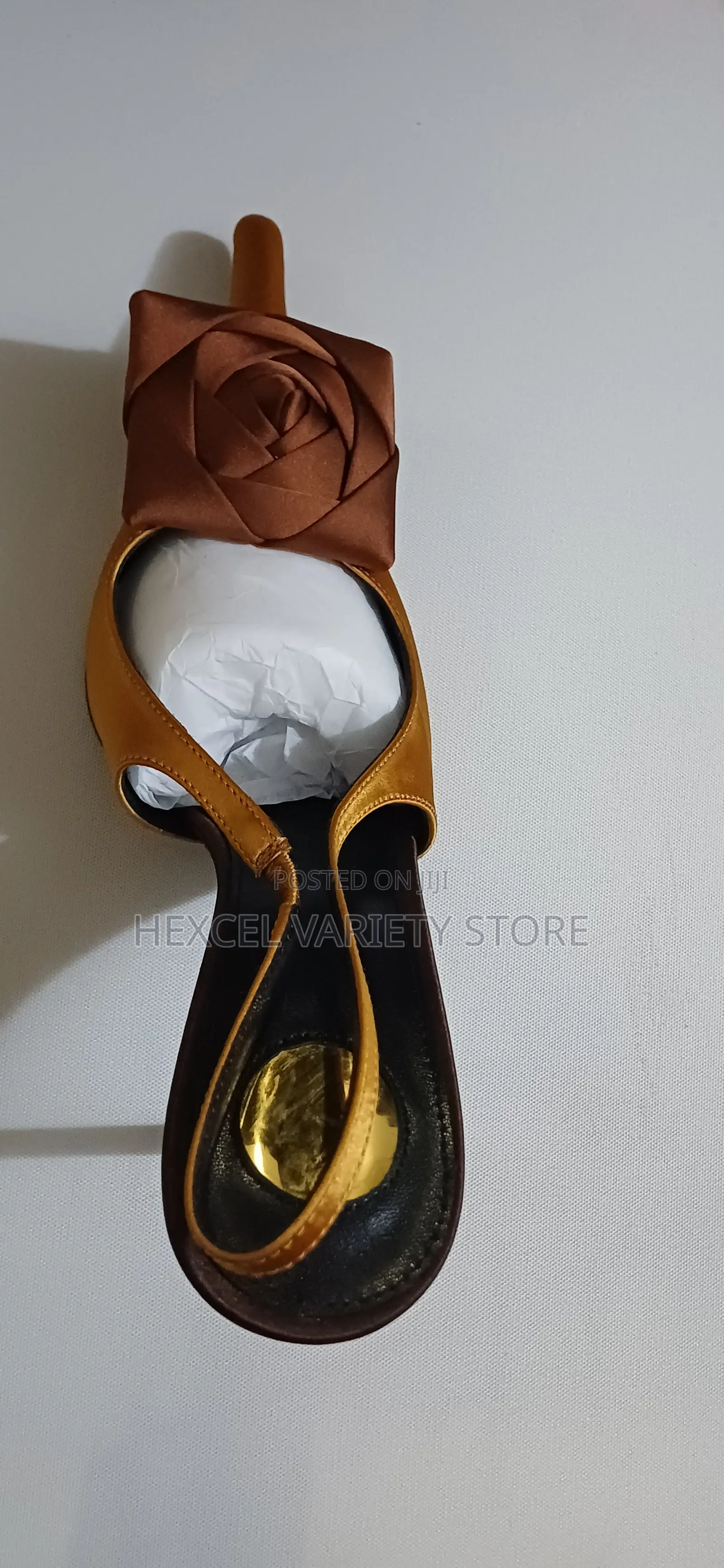 Elegant Ladies Gold & Brown Floral Stiletto Heel Sandals
