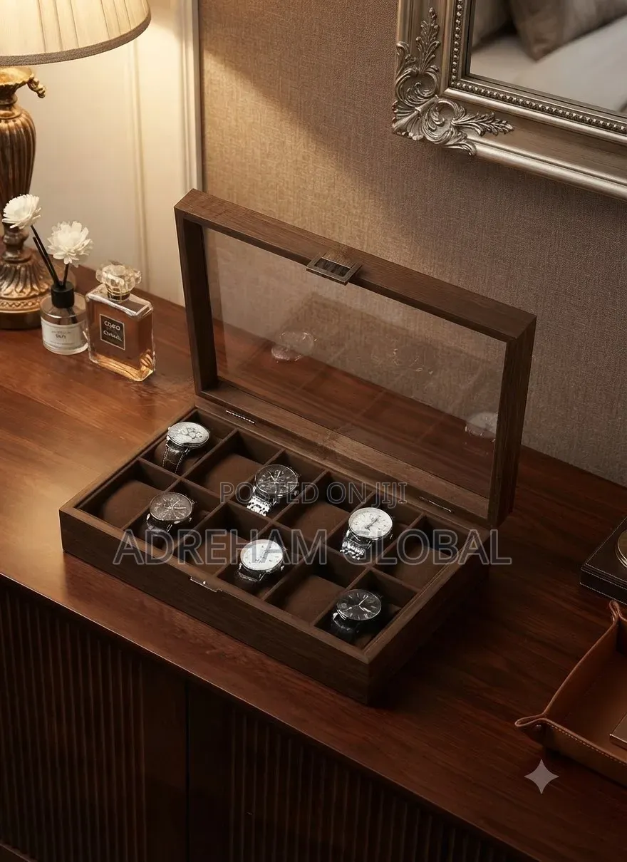 12 Slot Wood Grain Watch Storage Box