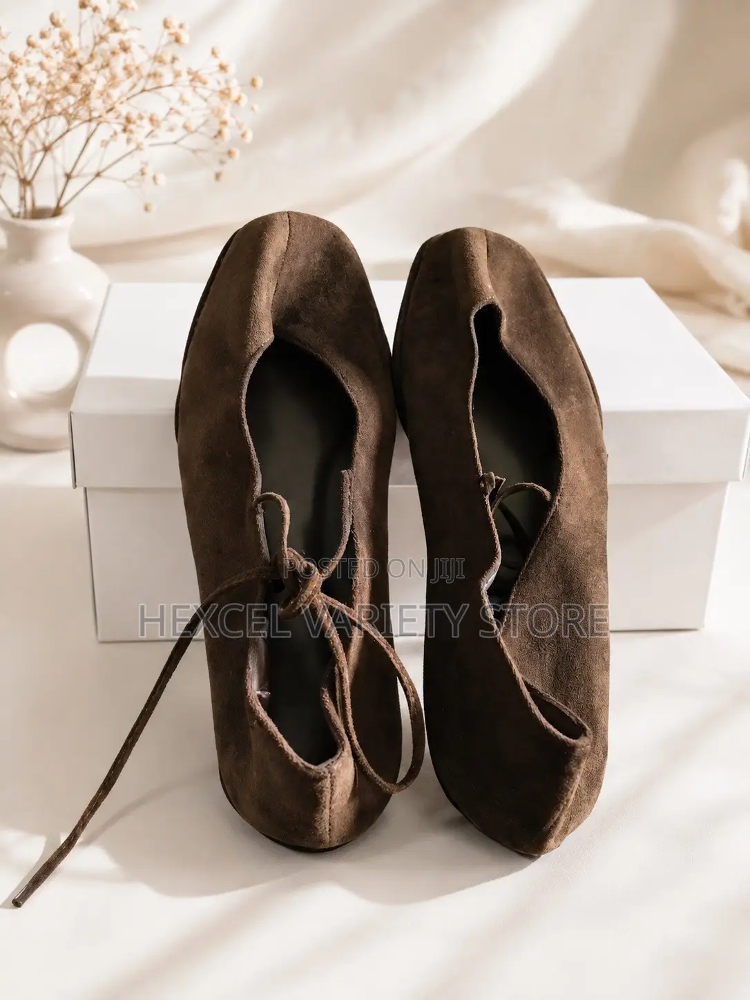 Stylish Ladies Brown Suede Lace-Up Ballet Flats