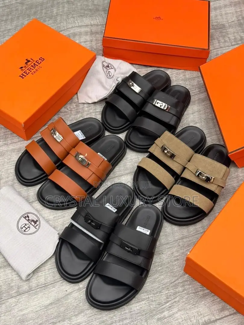 Hermes Quality Luxury Men Genuine Leather Sandals