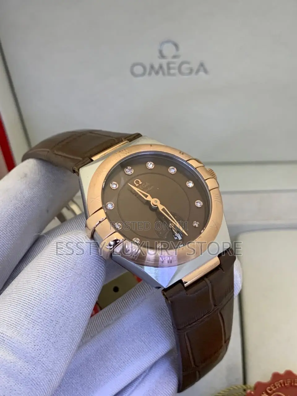 Omega Leather Female Automatic Engine Wrist Watch