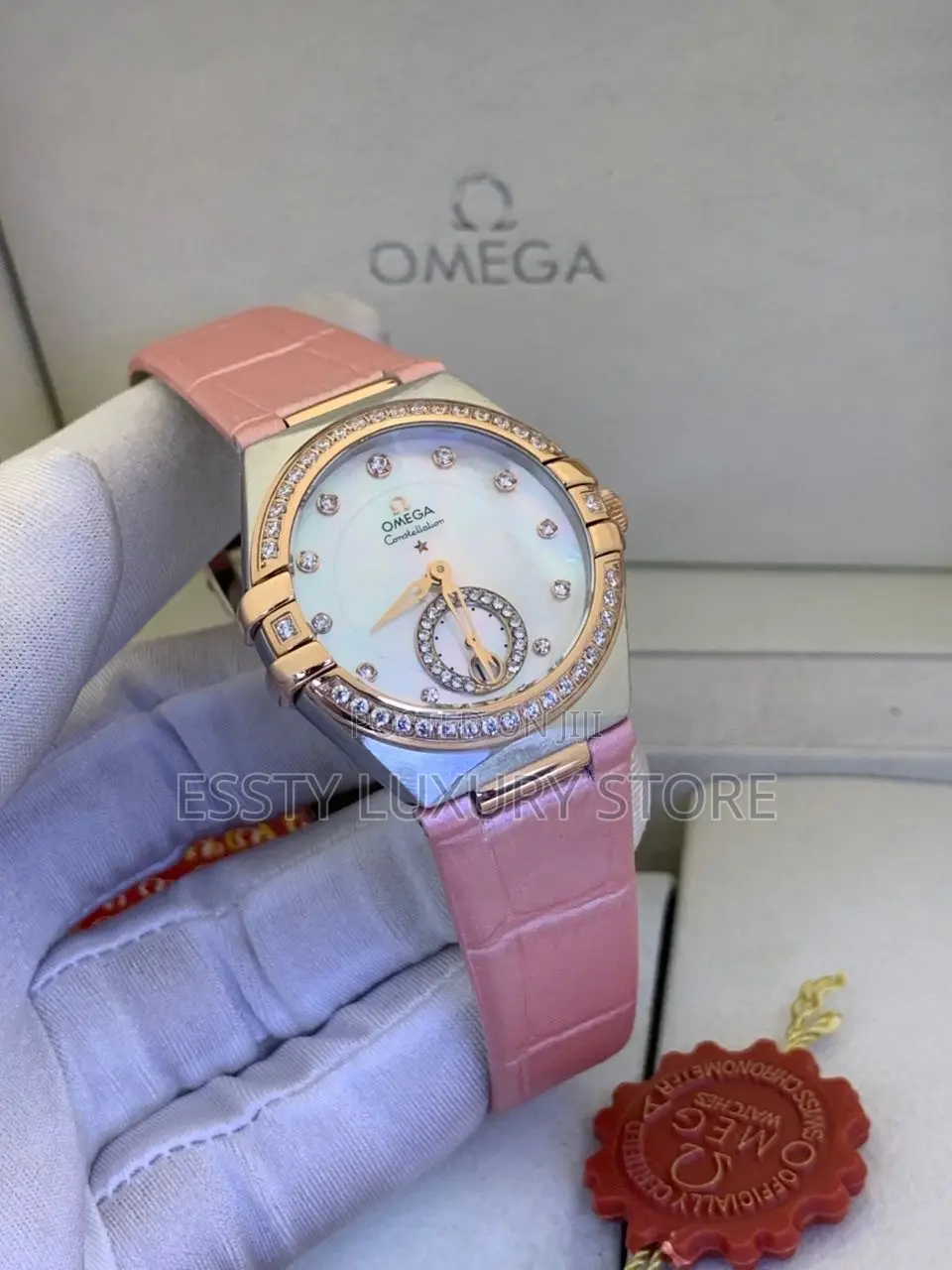 Omega Leather Female Automatic Engine Wrist Watch