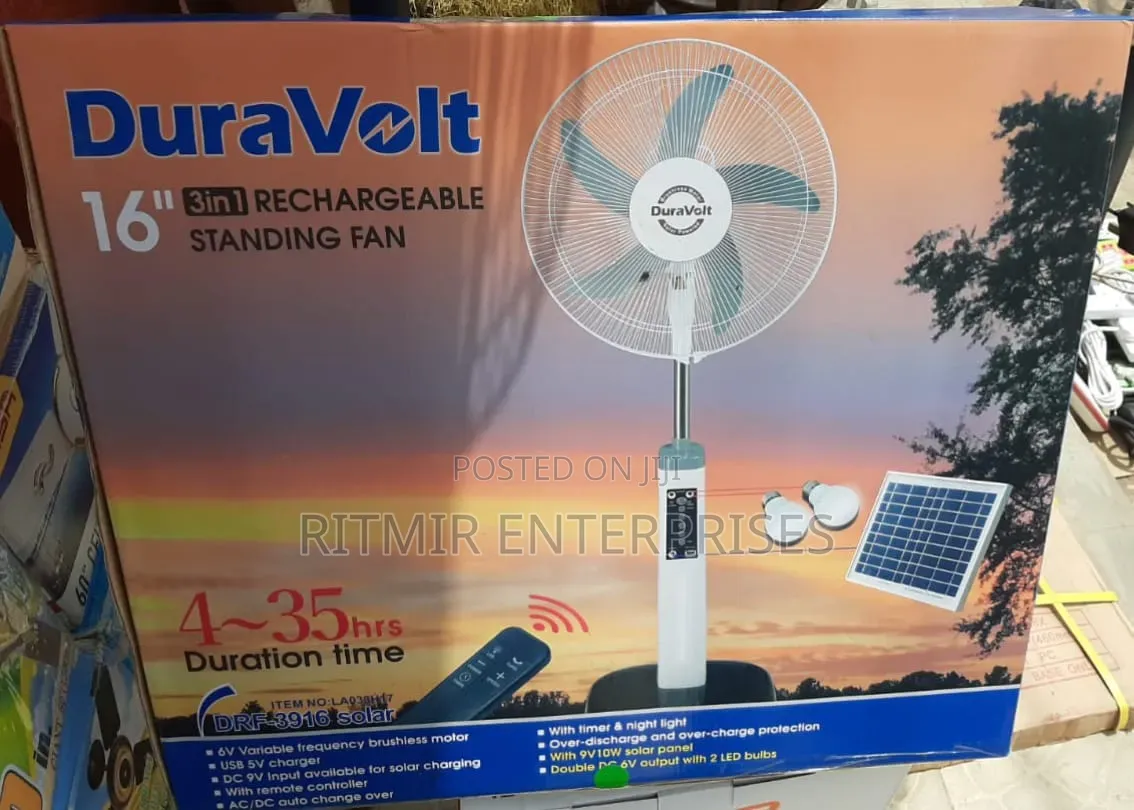 Duravolt 16 Inches Rechargeable Fan With Panel