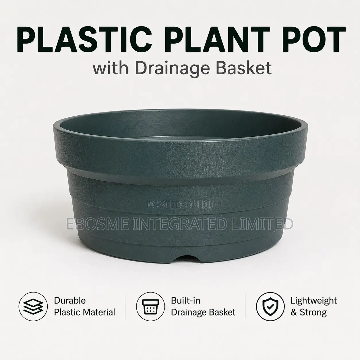 Dark Green Plastic Flower Plant Pot With Drainage Base