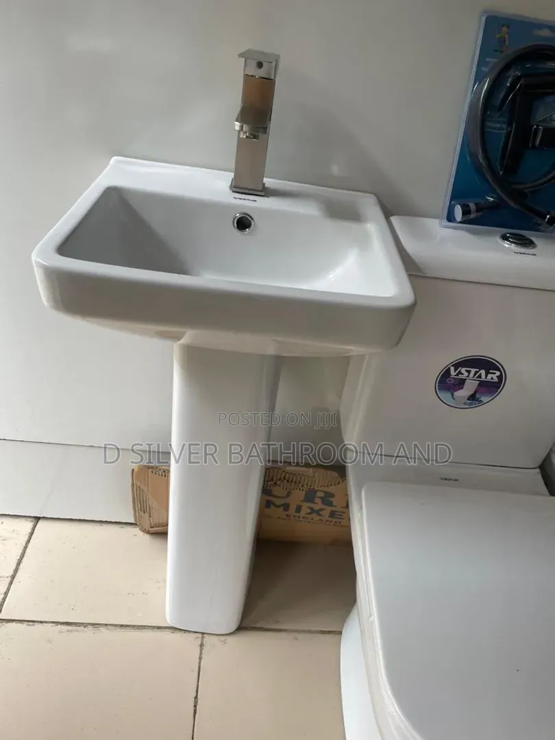 Wash Hand Basin With Faucet, Square Pedestal