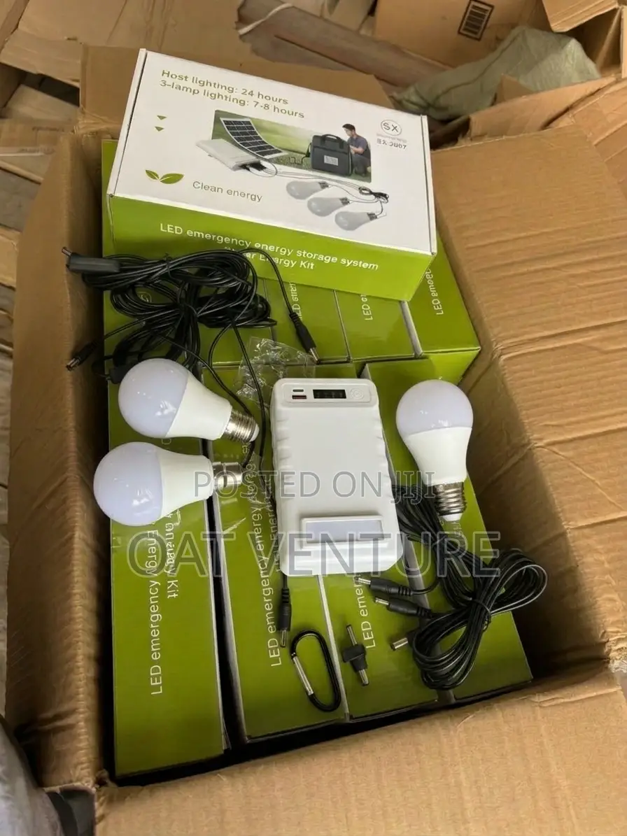 Brand New Solar Lighting & Emergency Power Kit With 3 Bulbs