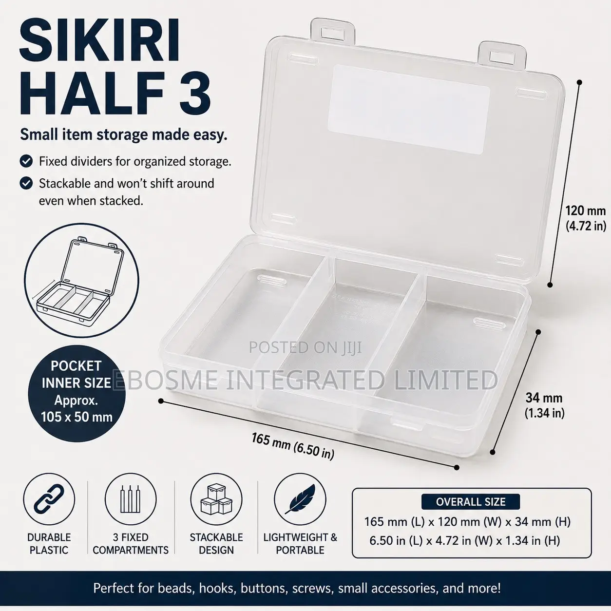 HALF 3 Transparent 3-Compartment Small Item Storage Organizer Box