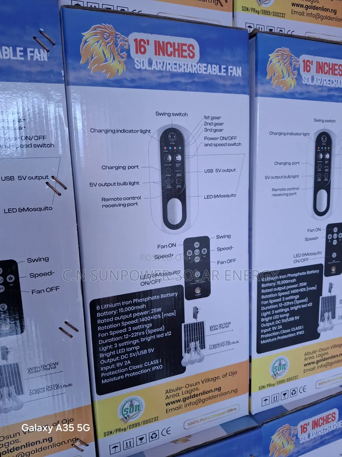 16" Lion Electric Solar Fan
