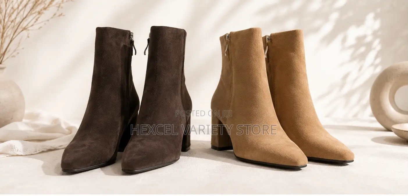 Luxury Ladies Suede Block Heel Ankle Boots – Brown & Tan