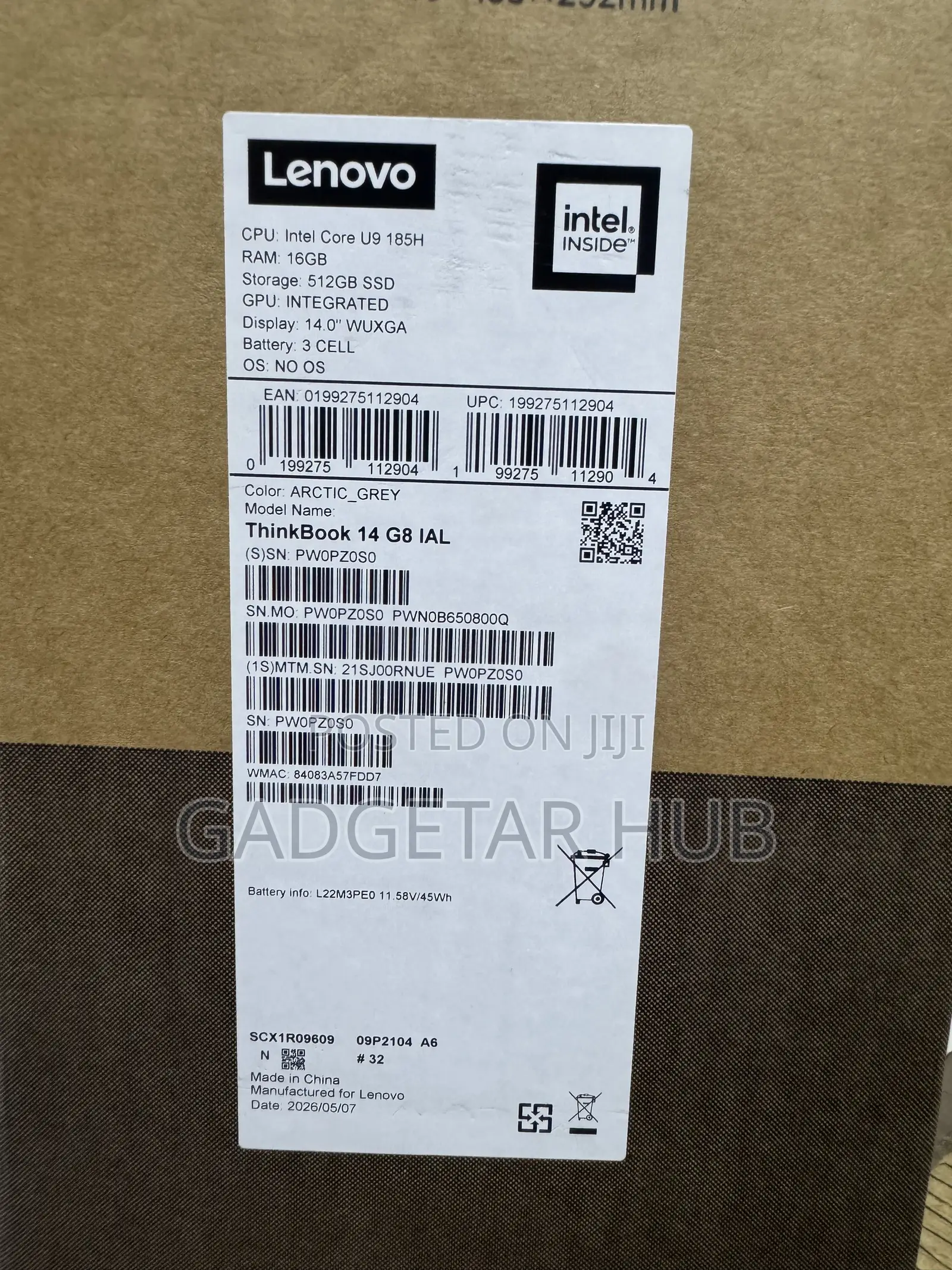 New Laptop Lenovo ThinkBook 14 G8 IAL 16GB Intel Core Ultra 9 SSD 512GB