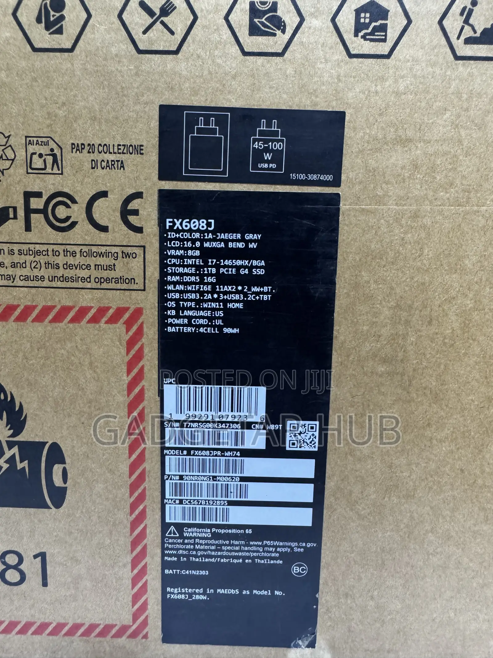 New Laptop Asus TUF Gaming F16 16GB Intel Core i7 SSD 1T