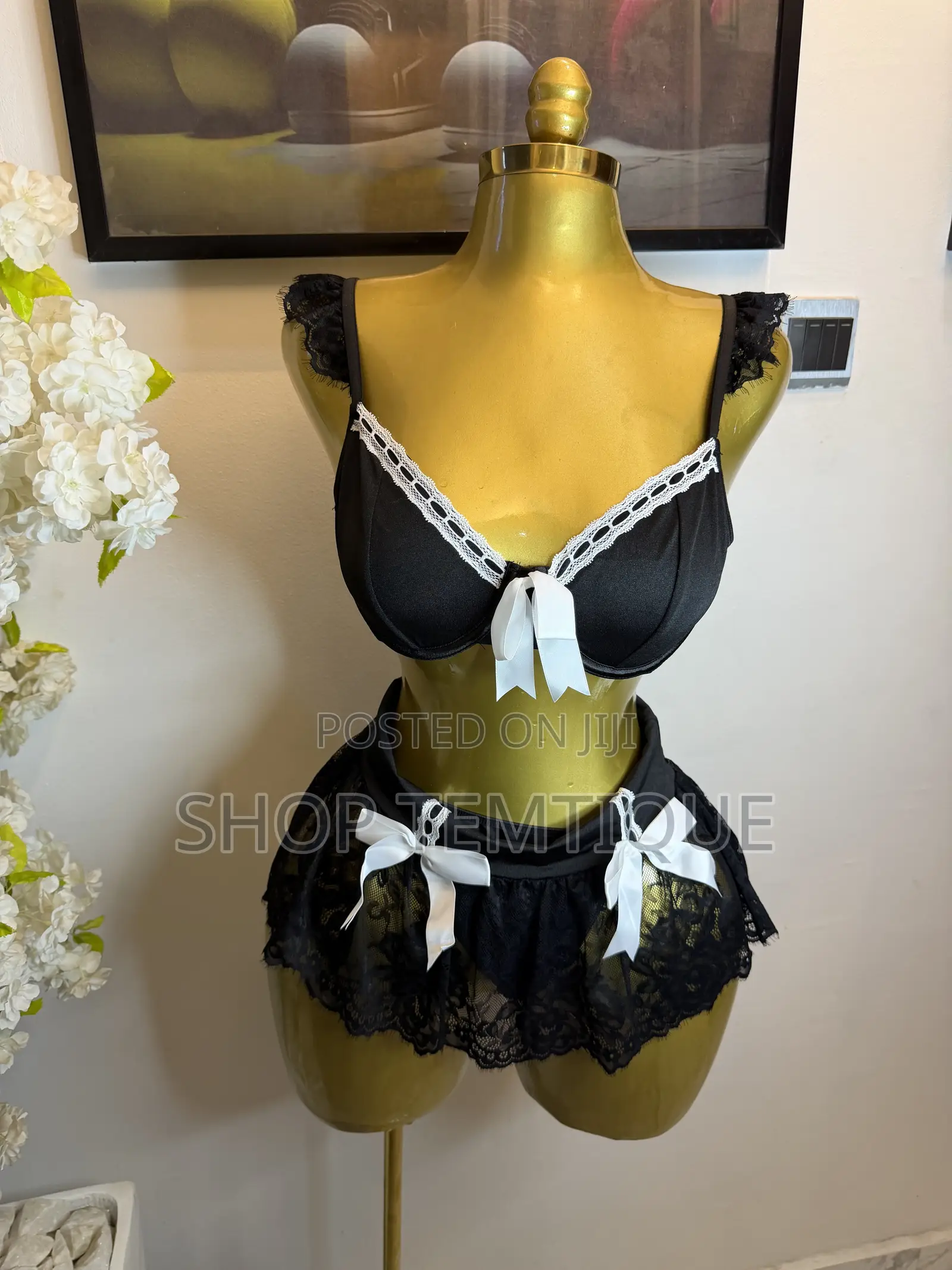 Black Lace Bow Lingerie Set
