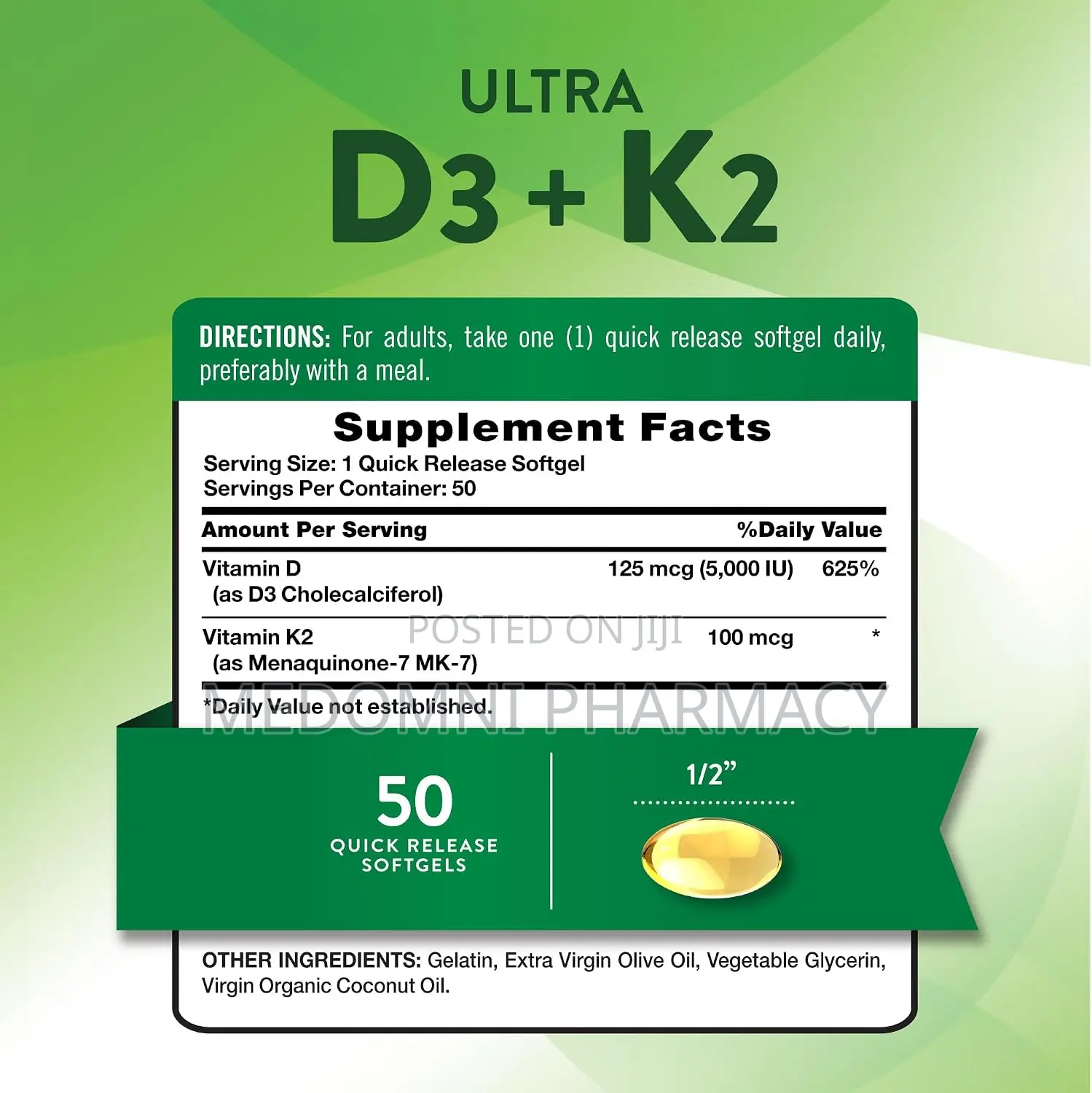Nature's Truth Vitamin K2 MK7 Complex 100 MCG With D3 X 50mg Softgels