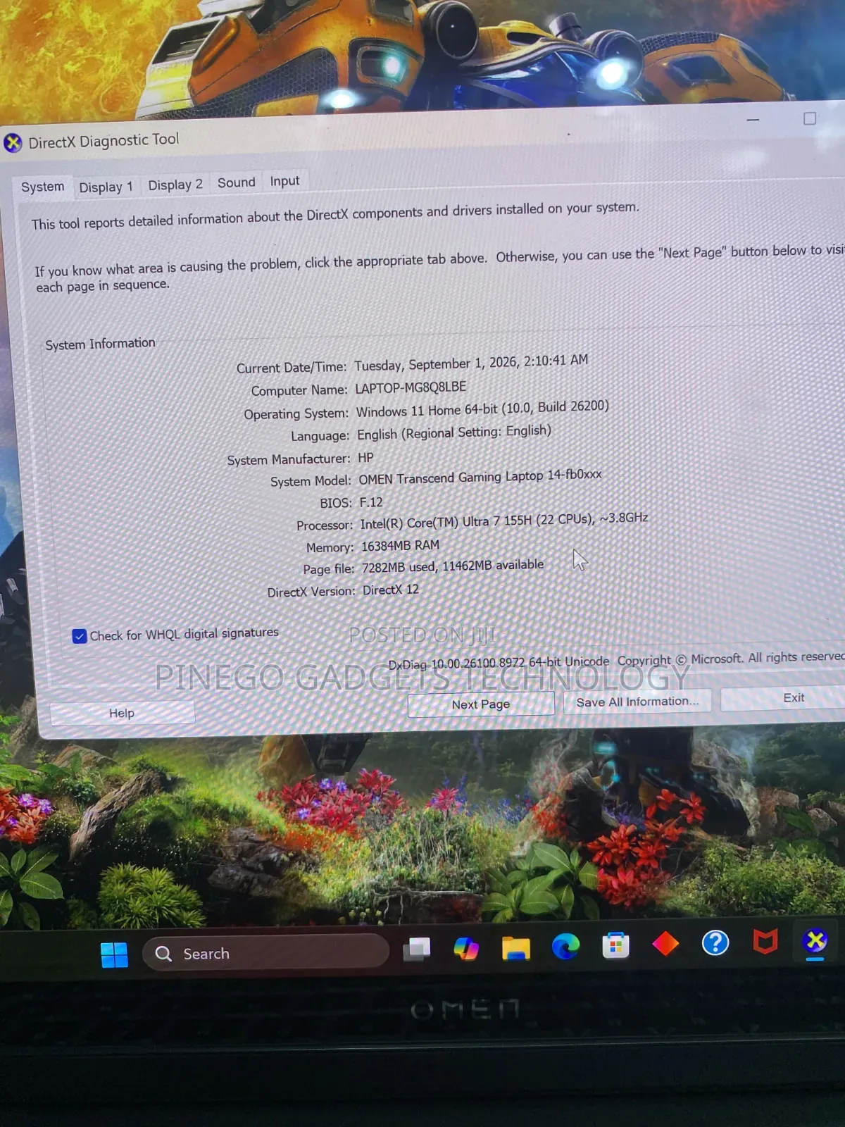 Laptop HP Omen Transcend 14-fb0023dx 32GB Intel Core Ultra 7 SSD 1T