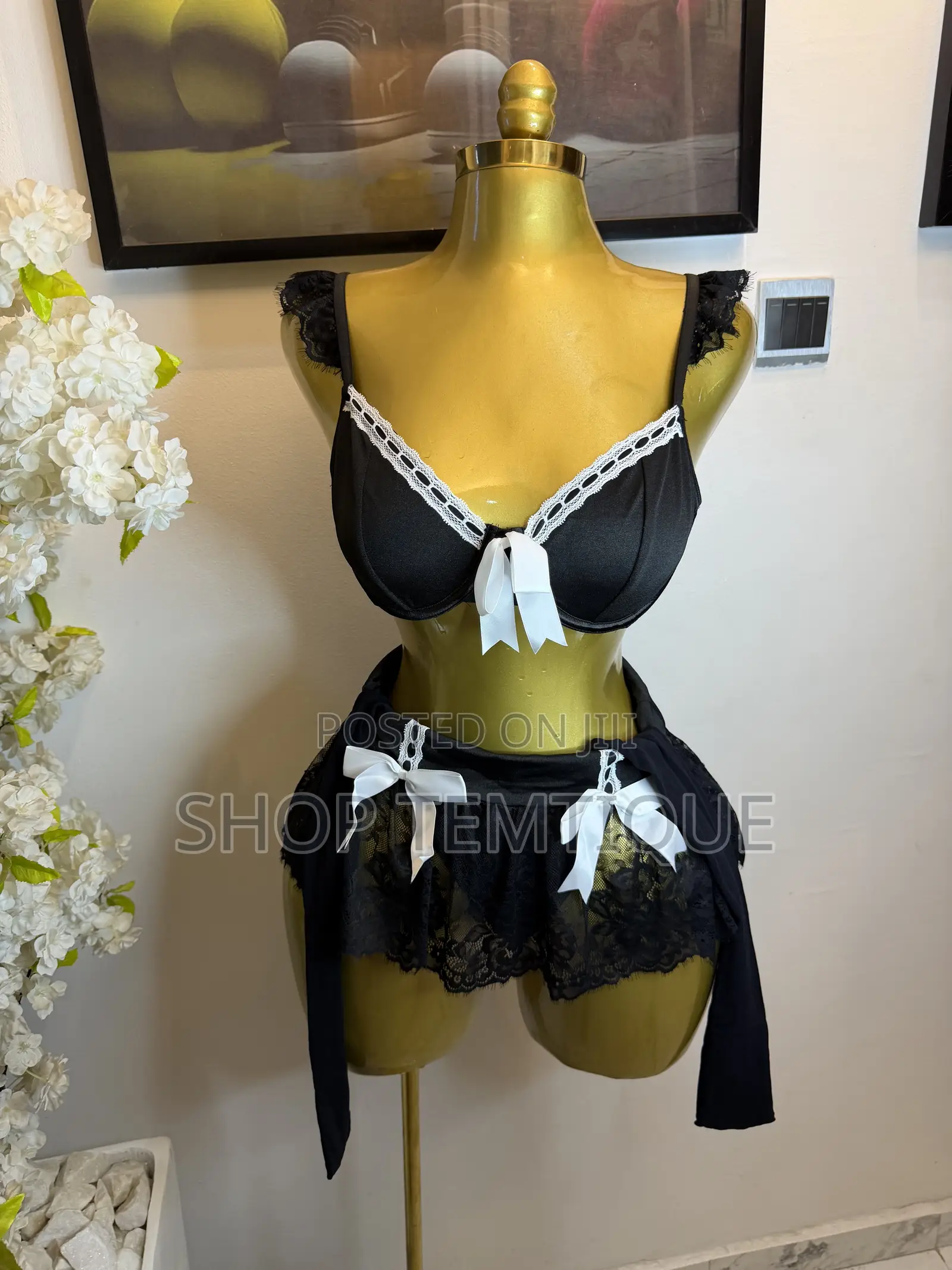 Black Lace Bow Lingerie Set