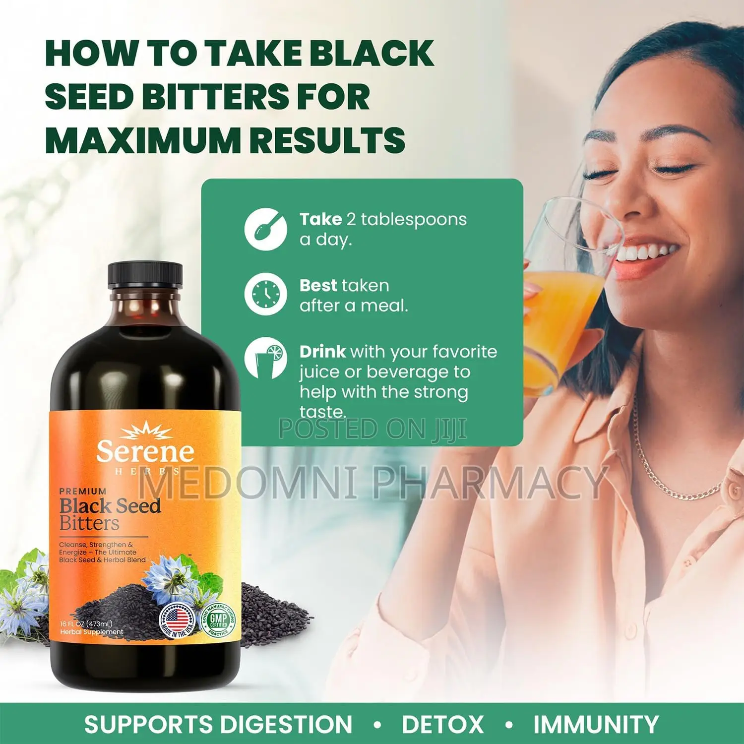 Serene Herbs Organic Black Seed Oil Bitters Liquid Tonic - 16 Fl Oz