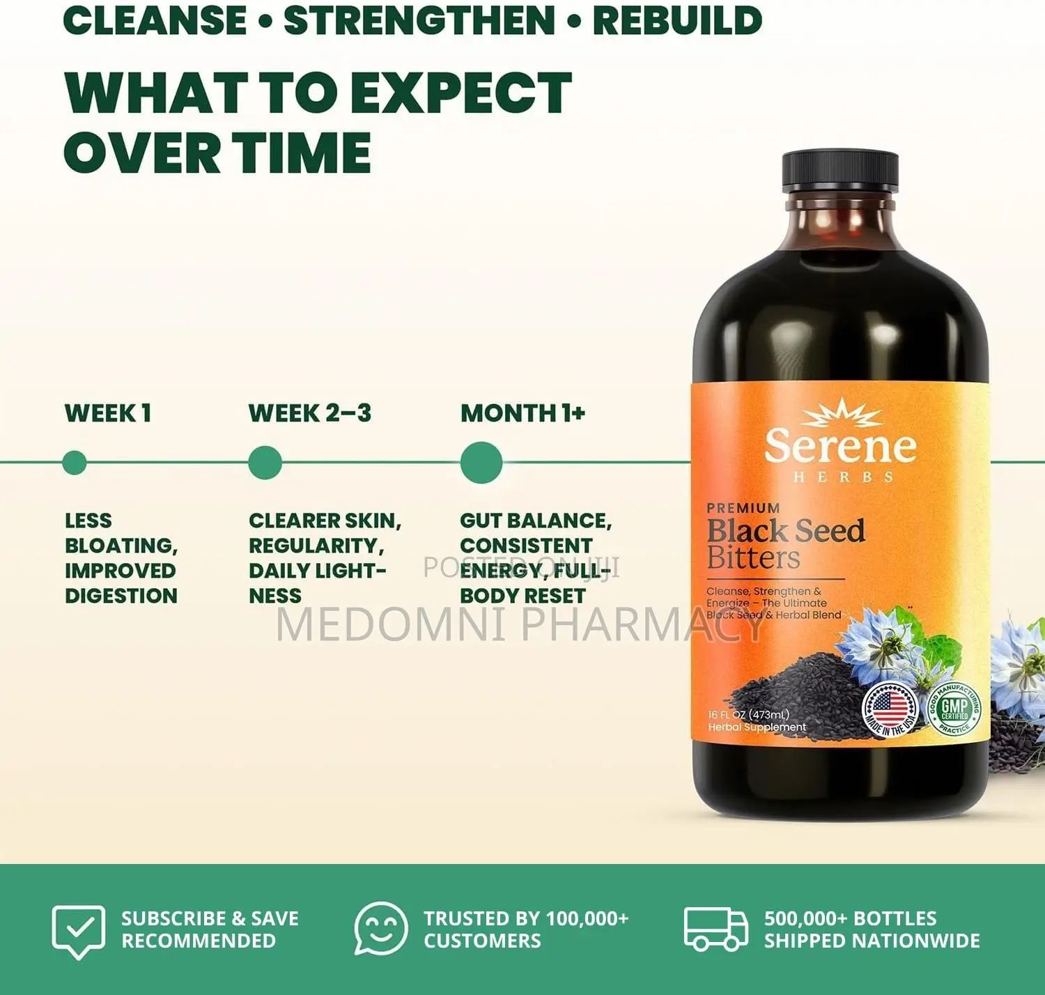 Serene Herbs Organic Black Seed Oil Bitters Liquid Tonic - 16 Fl Oz