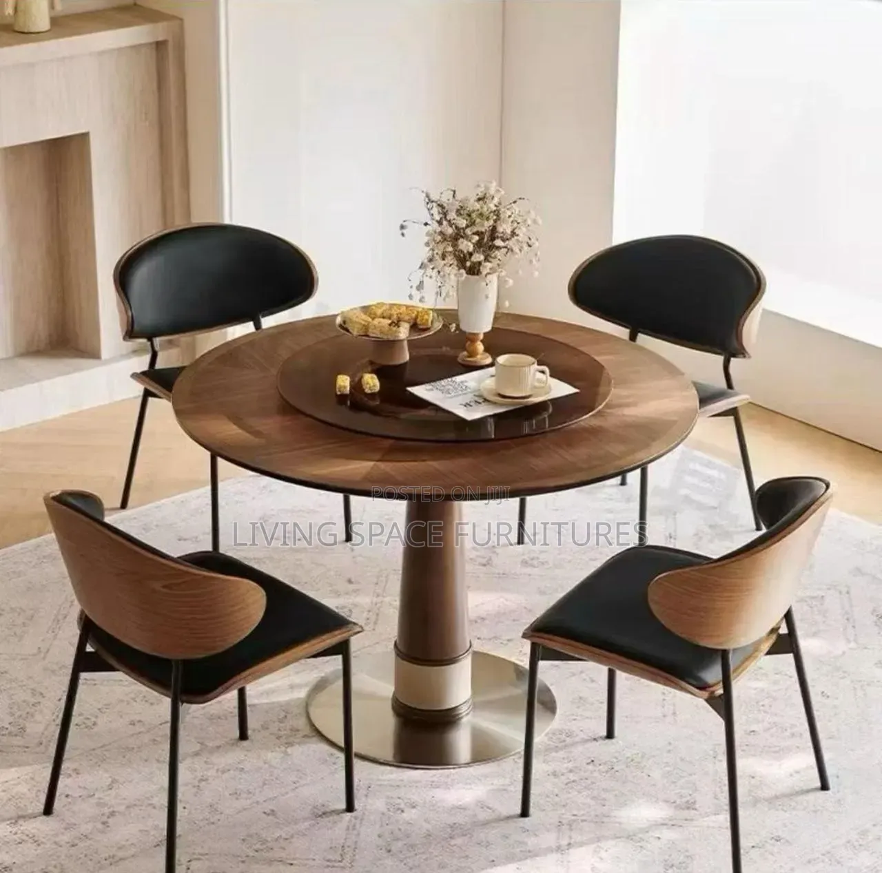 Pure Wooden Dining Table With 6 Chairs