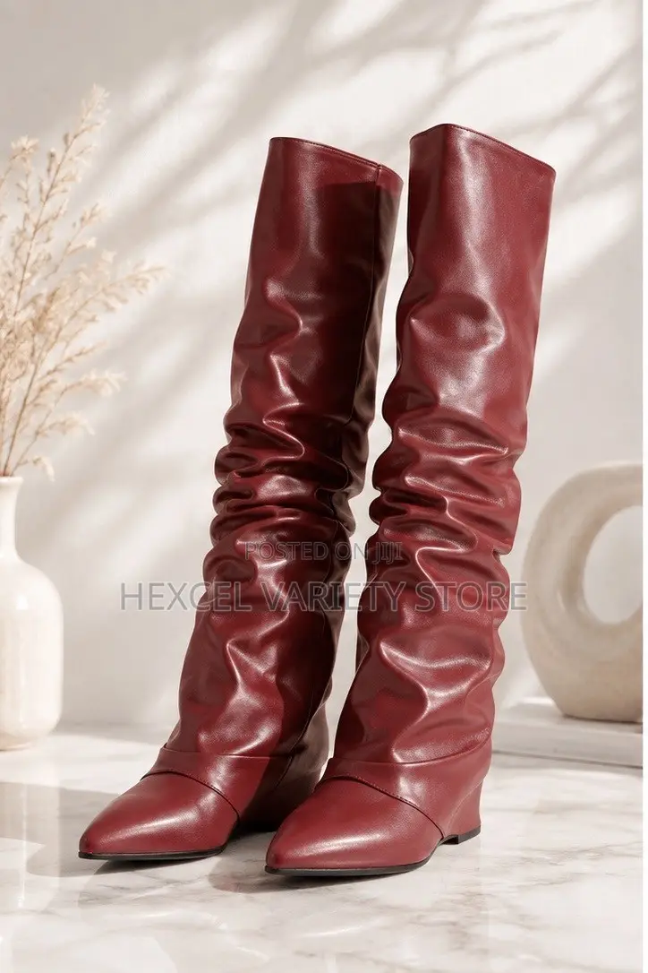 Luxury Ladies Red Knee-High Slouch Boots