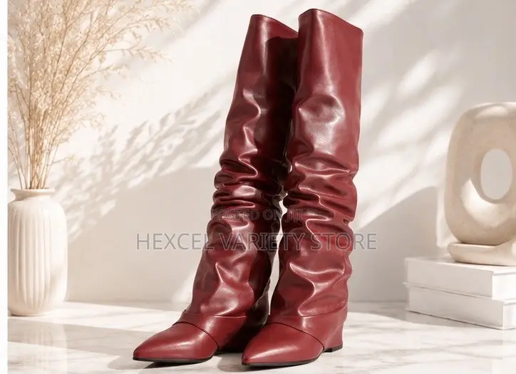Luxury Ladies Red Knee-High Slouch Boots