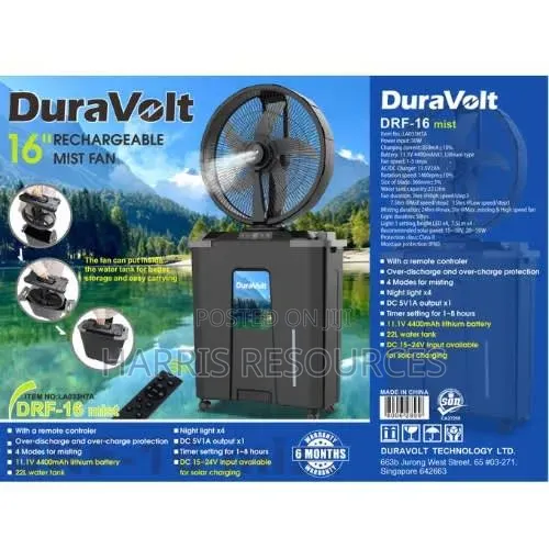 DuraVolt 16” Rechargeable Mist Fan