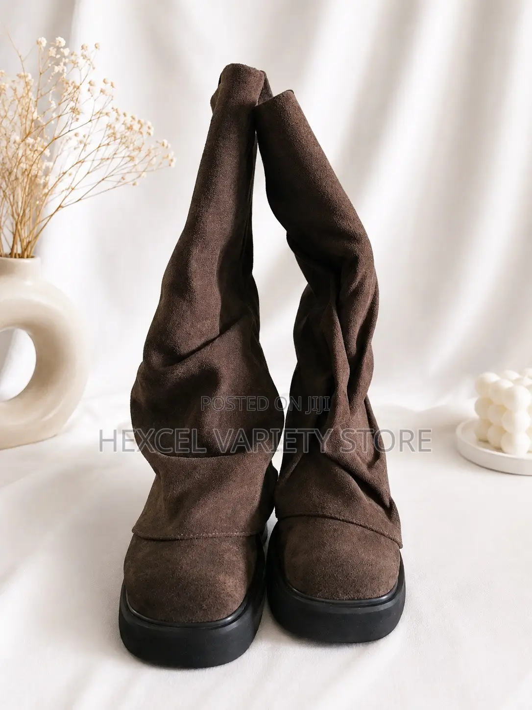 Luxury Brown Slouch High Boots for Ladies