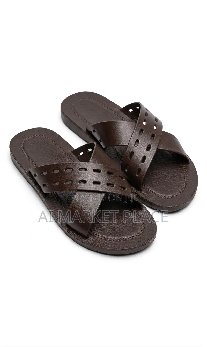 Men's Criss-Cross Perforated Leather Slide Sandals