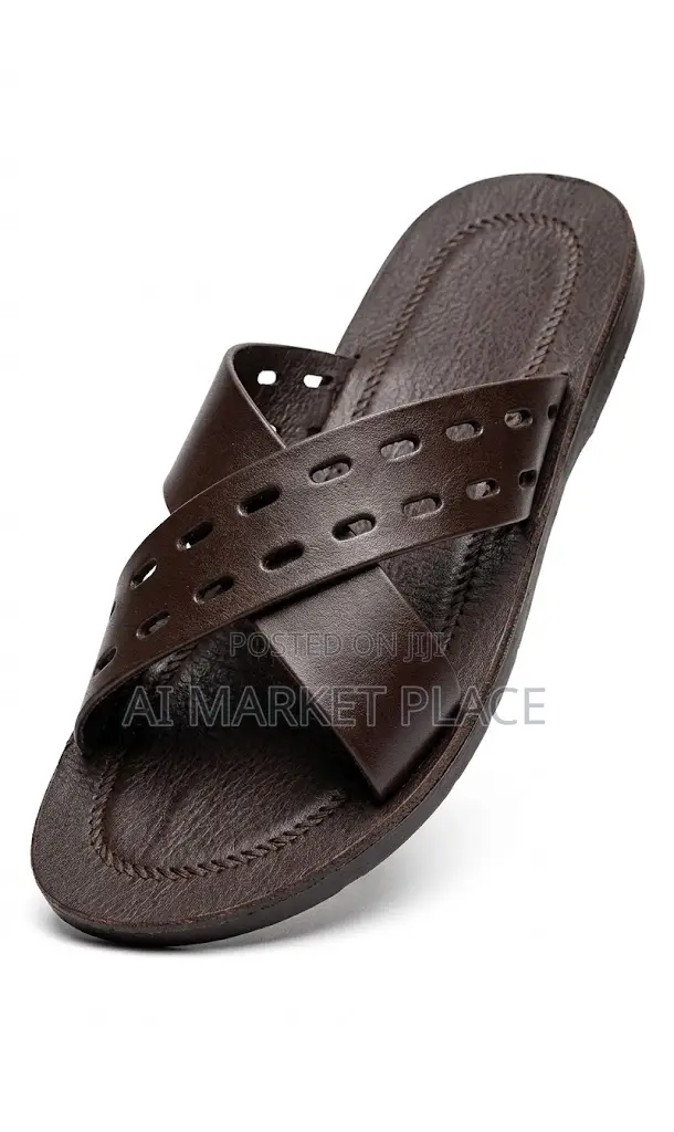 Men's Criss-Cross Perforated Leather Slide Sandals